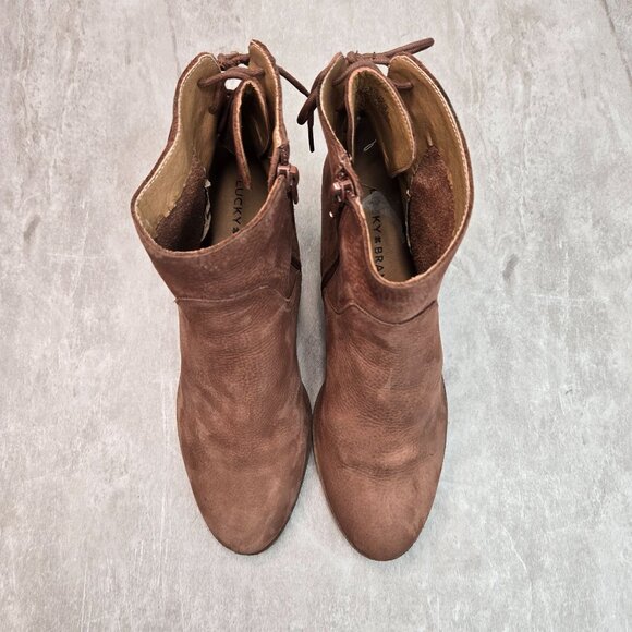 Lucky Brand Ankle Boots Size 9.5 Brown Leather Victorian Western Lace Up Booties - Picture 2 of 13